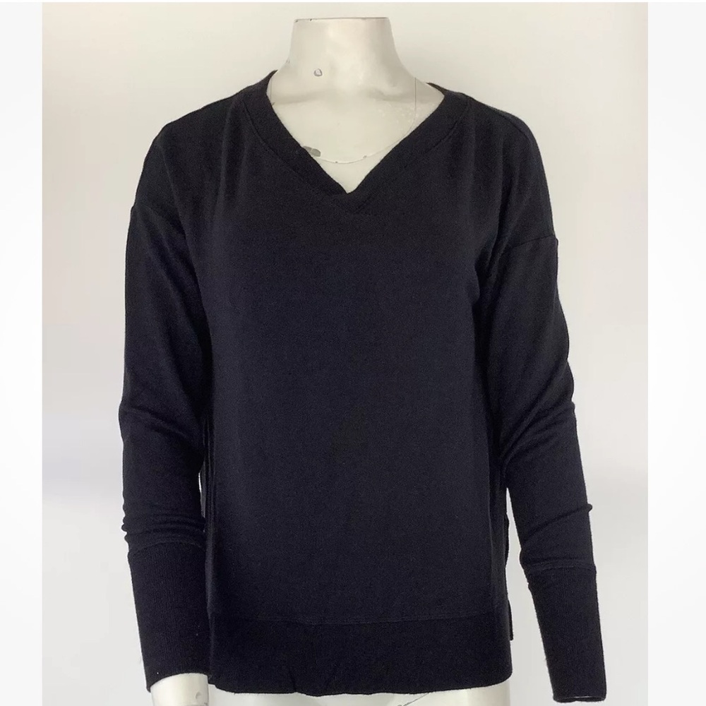 Athleta Sz S Coaster Luxe V Neck Sweatshirt Black Modal Polyester Pullover